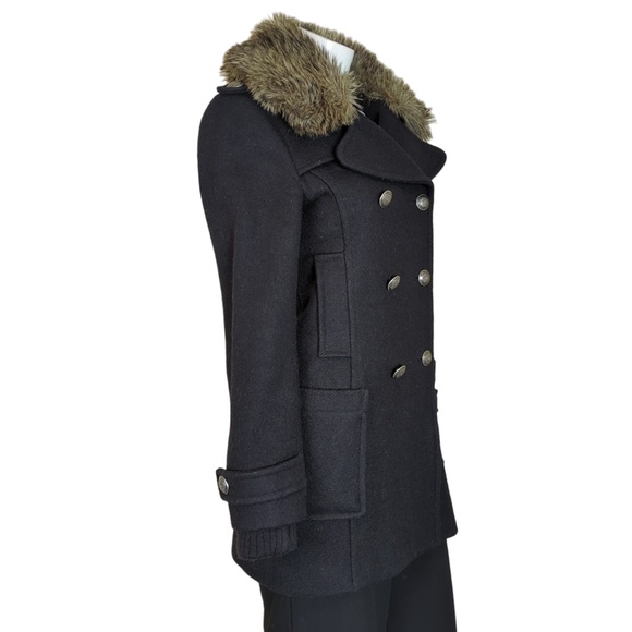 Aritzia Community Black Wool Winter Coat with Faux Fur Collar XS - Picture 5 of 16